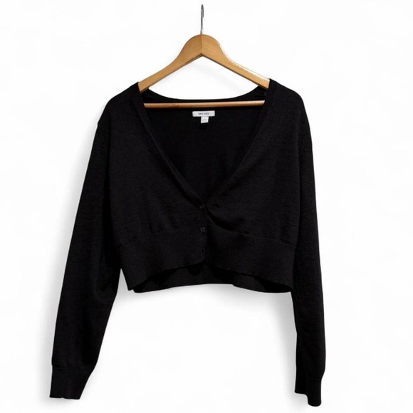 Nine West Sweaters - Black Cropped V-Neck Button Cardigan